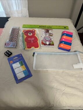 Cute Red Bear Spiral Notebook + Assorted School Supplies Set NWT
